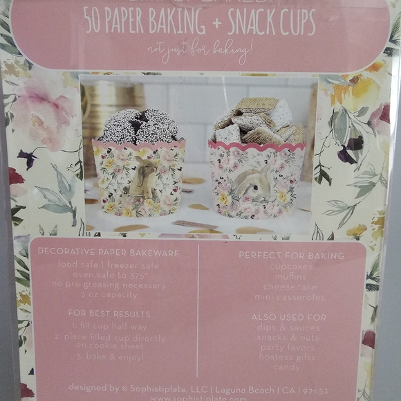 50 PC Cupcakes Baking & Snack Cups Pink Floral  Spring Easter Rabbit - Picture 4 of 9